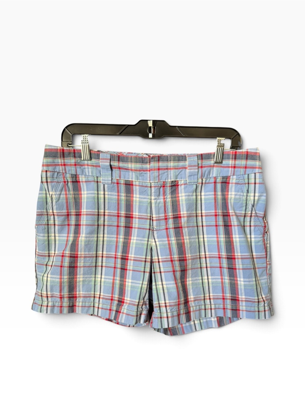 Tommy Hilfiger Plaid Women’s Shorts in Light Blue with Red Accents 10